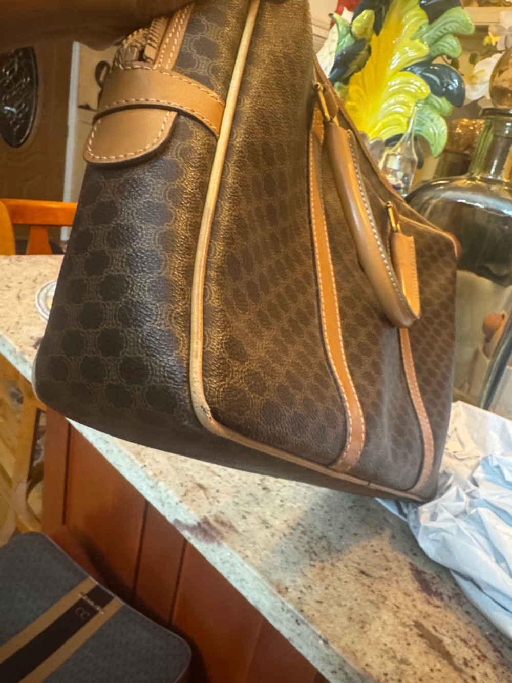 Celine Brown Canvas Briefcase with Tan Leather Trim - Picture 11 of 11